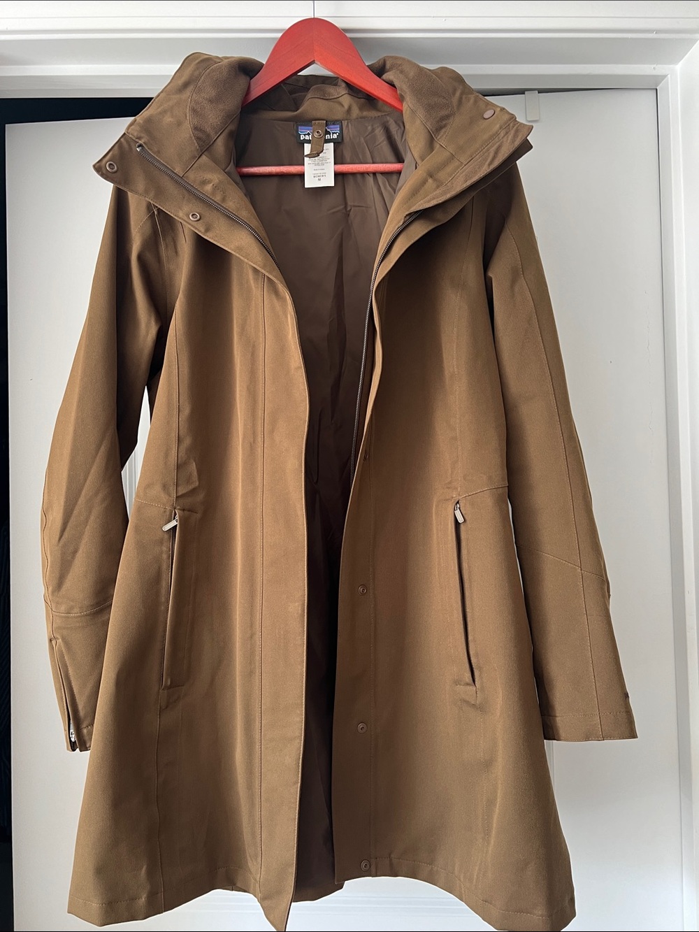 Patagonia Hooded Trench Coat in Caramel Brown